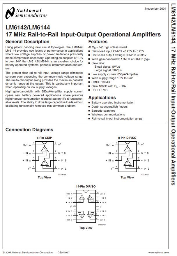 LM6142AIM - LM6142 - 17 MHz Rail-to-Rail Input-Output Operational ...